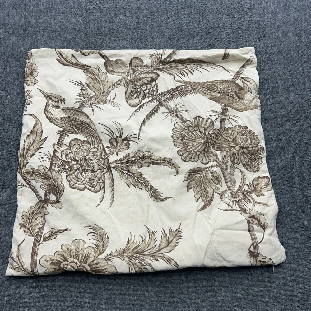 Pottery Barn Floral Bird Linen Cotton Blend Pillow Cover 24 X 24 Case Set